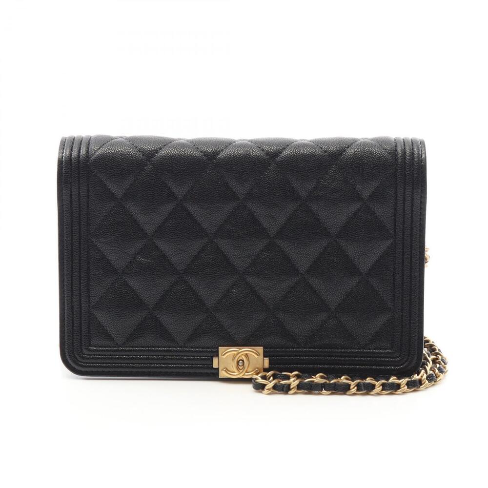 Chanel Boy Shoulder Bag Leather Grained Calfskin Black